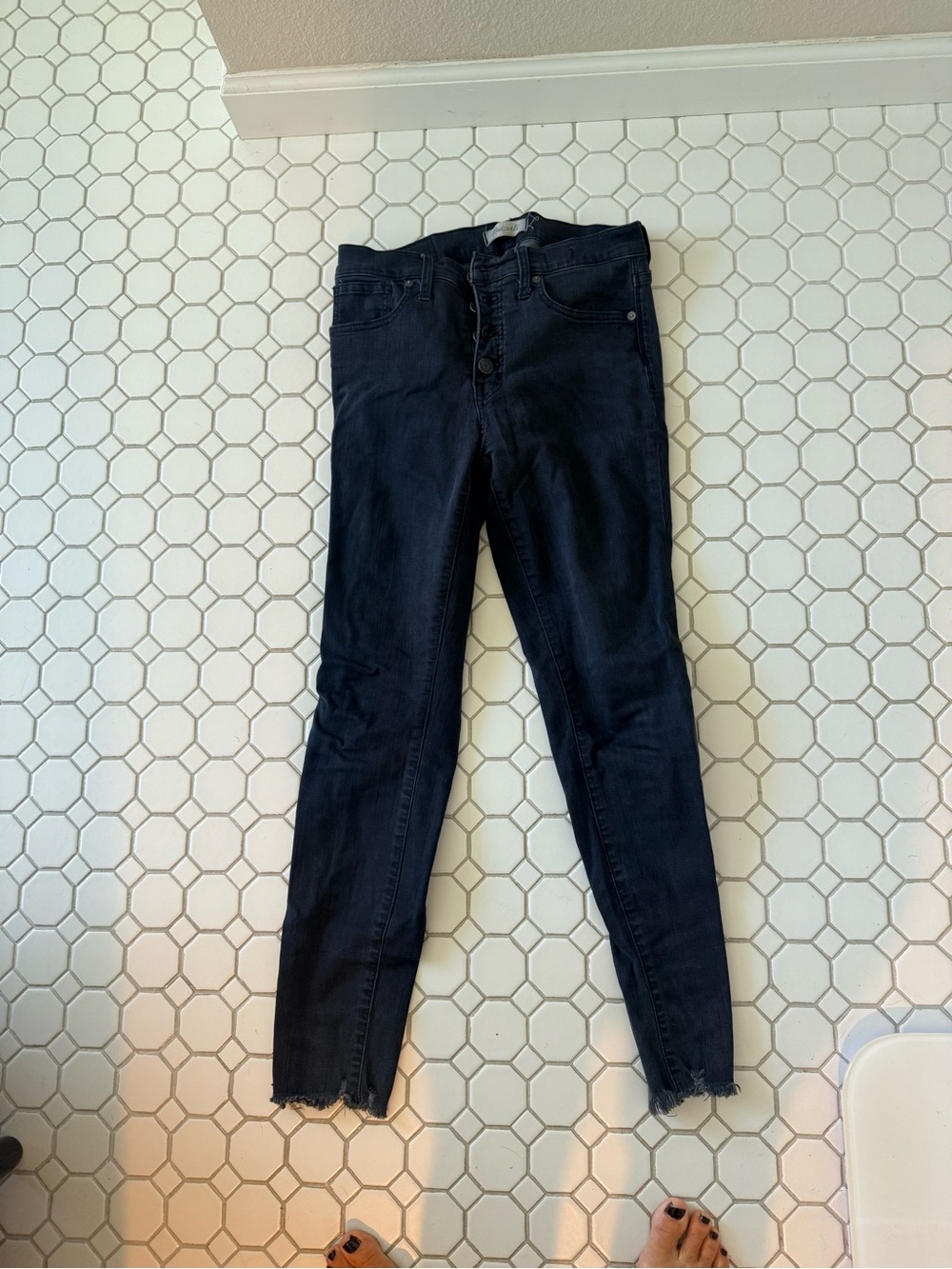 Madewell Black Skinny Jeans with Button-Fly & Frayed Hem